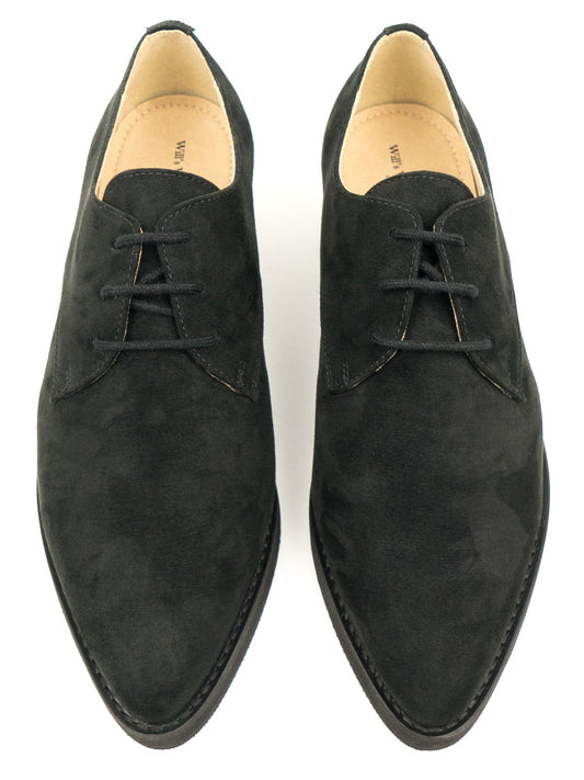 Point Toe Derbys in Brown Vegan Suede, toe detail