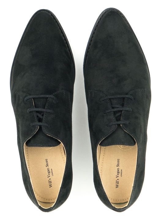 Point Toe Derbys in Brown Vegan Suede, toe detail