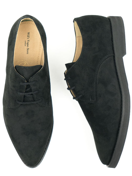Point Toe Derbys in Brown Vegan Suede, toe detail