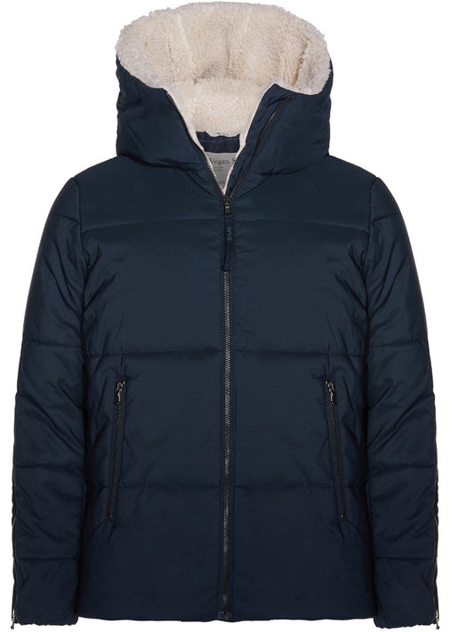 Recycled Vegan Shearling Puffer in Black & Cream