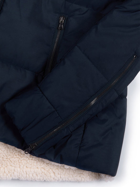 Recycled Vegan Shearling Puffer in Black & Cream