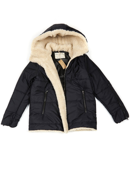 Recycled Vegan Shearling Puffer in Black