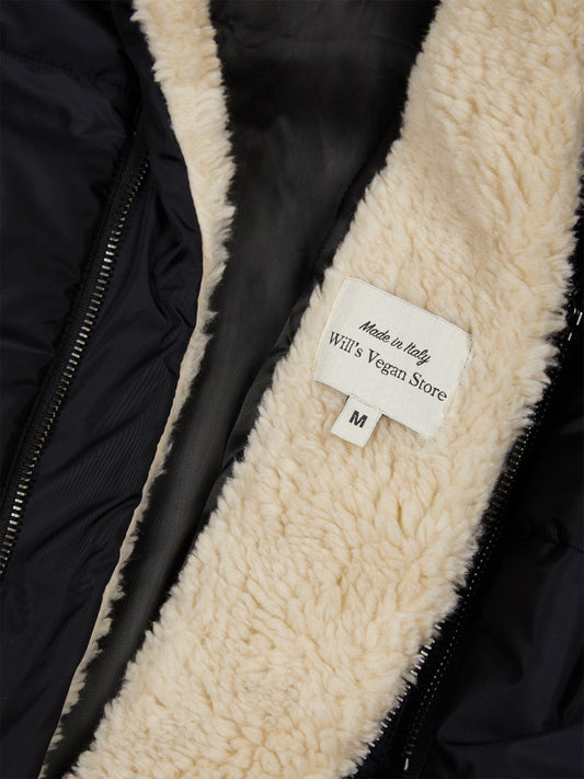 Recycled Vegan Shearling Puffer in Black