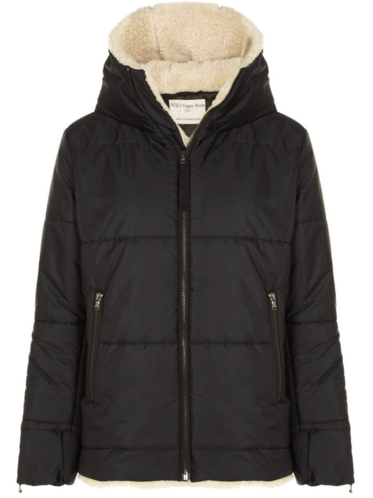 Recycled Vegan Shearling Puffer in Black