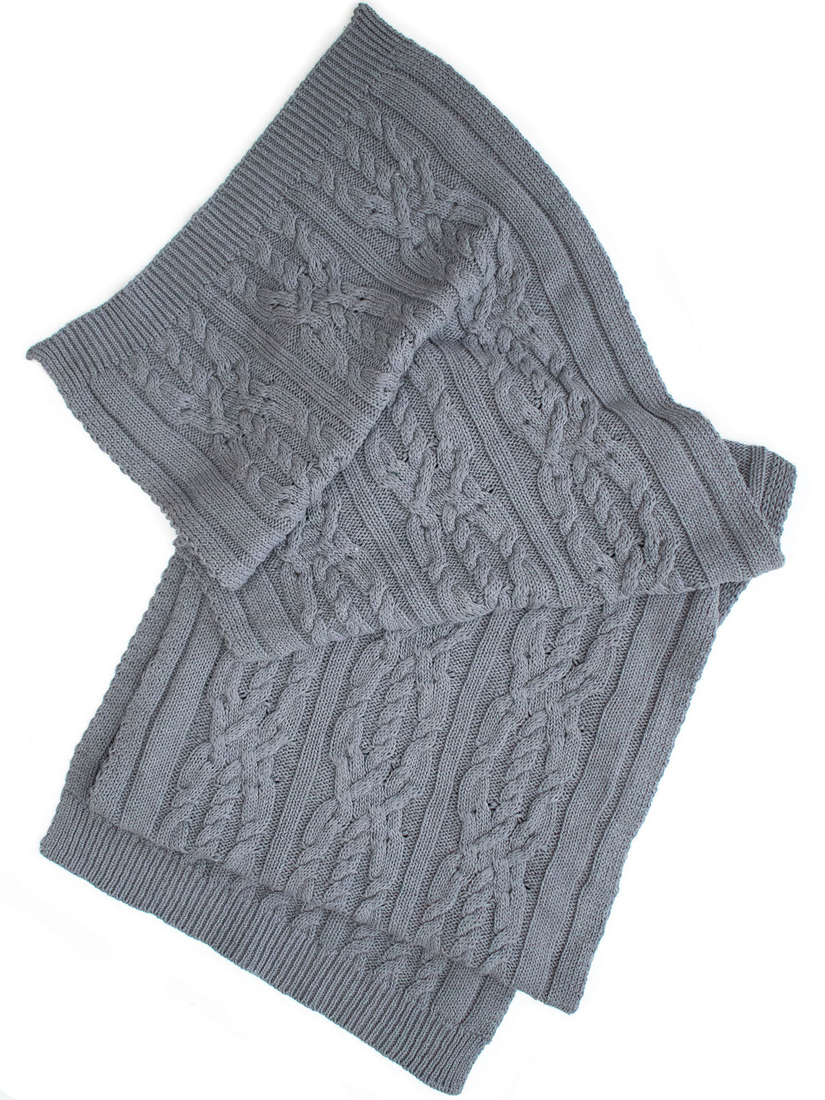 Recycled Braided Knit Scarf in Grey Knit
