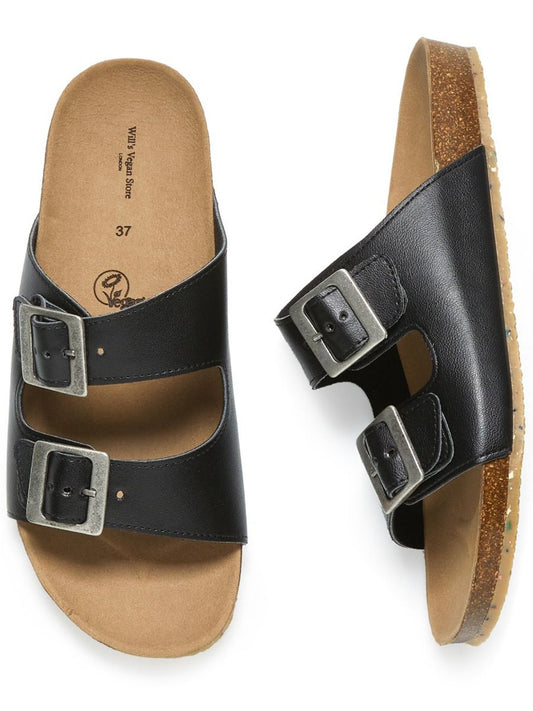 Two Strap Footbed Sandals in Black