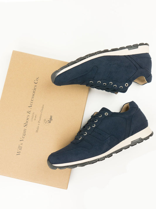 Milan Trainers in Dark Blue Vegan Suede