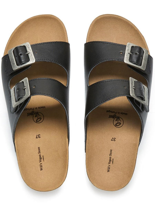 Two Strap Footbed Sandals in Black