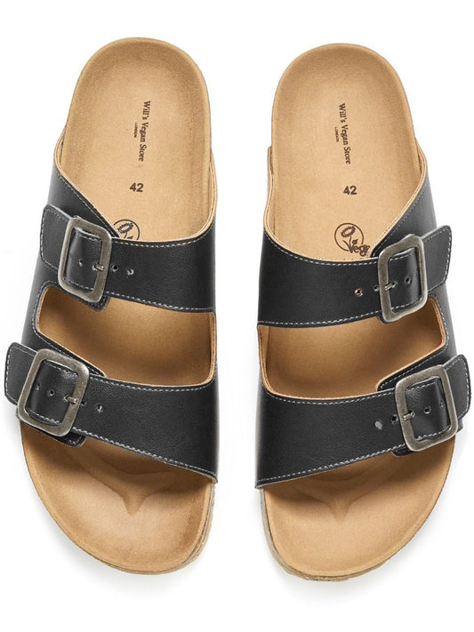 Two Strap Footbed Sandals in Black