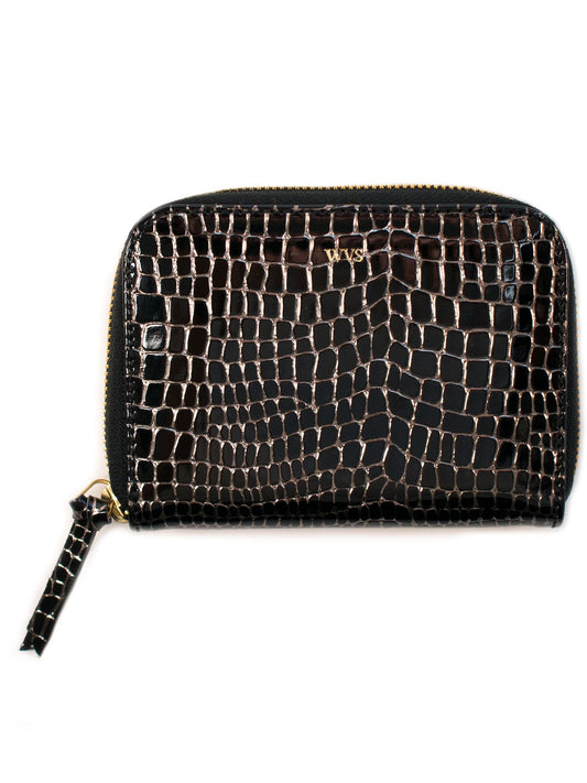 Small Zipper Wallet in Gold Crackle Mock Croc